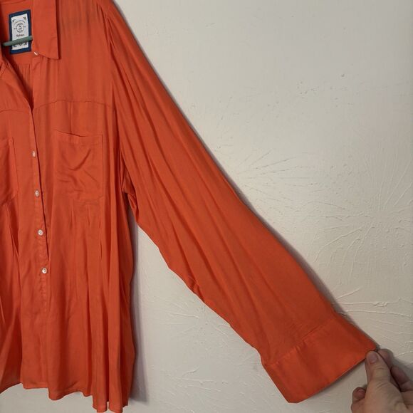 STYLE & CO 3XL Blouse Peach Orange Button Up Long Sleeve Flowy Breezy - Picture 3 of 5
